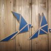 Spalvotos medinės origami stiliaus sienos dekoracijos Paukščiai