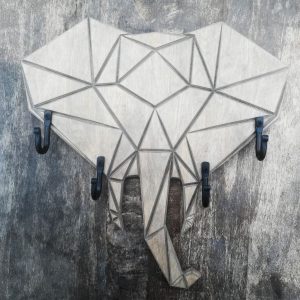 Medinė sieninė rūbų ar raktų kabykla Origami Dramblys