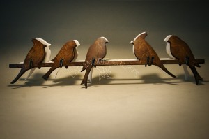 Wooden wall rack with 5 hooks Birds